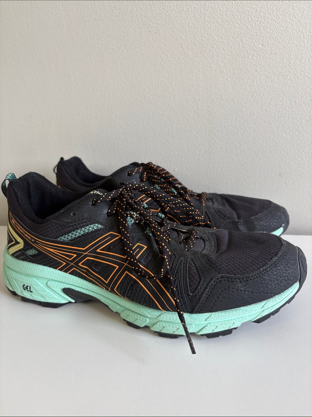 ASICS Gel Venture 7 Trail‎ Running Shoes Black Mint Orange Women’s